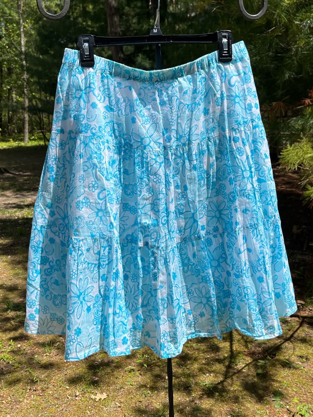 Lilly Pulitzer Floral Lion Cotton Tiered Midi Skirt Size 10 Summer Coastal Blue
